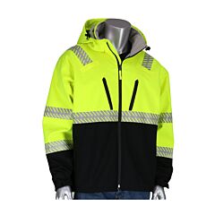Pip 333-1550-Ly/2X Ansi 107 Class 3 Ripstop Softshell Jacket, Water Resistant, Fleece Lining, Hood, Zipper, Hi Vis Yellow, Size 2X-Large, 1 Each