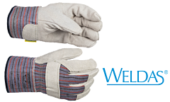 Weldas 10-2215L Material Handling Work Gloves, Shoulder Leather, Pe Cuff, Bulk Pack, Gray With Blue, Size Large, 1/Pair