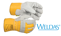 Weldas 10-2209S Material Handling Work Gloves, Shoulder Leather, Canvas Cuff, Gray With Yellow, Size Small, 1/Pair