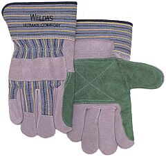 Weldas 10-2806L Material Handling Work Gloves, Shoulder Leather, Double Palm, Green With Blue, Size Large, 1/Pair