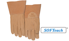 Weldas 10-2008 Softtouch Tig Welding Gloves, Top Grain Pigskin, 3" Clute Cuff, Natural, Size Large, 1/Pair