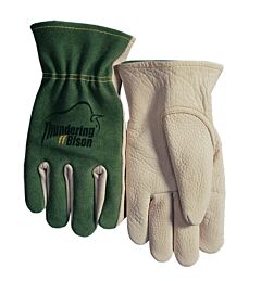Weldas 10-2633L Thundering Bison Drivers Gloves, Bison Palm, Cowhide Back, Pearl With Green, Size Large, 1/Pair