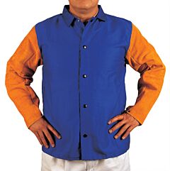 Weldas 33-3060L Yellowjacket 30"-32" Jacket, Cotton With Leather Sleeves, Royal Blue, Size Large, 1/Each