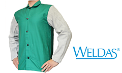 Weldas 33-6430Xxxl 9Oz Green Flame Retardant 30" Jacket, Cotton, Fr Treated, Leather Sleeves, Size 3X-Large, 1/Each