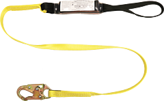 French Creek 355A 6 Ft. Shock Absorbing 1" Web Lanyard, #74N Locking Snap One End, Loop On Shock Pack End For Choking To Attachment Point On Harness