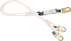 French Creek 430A 6' X 1/2" 3-Strand Shock Absorbing Dual Leg (100% Tie-Off) Lanyard, #74N Locking Snaps On Ends