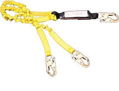 French Creek 440Asz Stretch Style 6' Dual-Leg Shock Absorbing 1 3/16" Web Lanyard, #Z74 Locking Snaps On Ends, 3600 Lb Gate