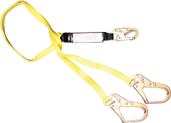 French Creek 444A 6' Dual-Leg Shock Absorbing 1" Web Lanyard, #74N Locking Snap One End, #136 (2 1/2" Opening) Snaps On Other Ends