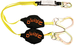 French Creek R444A 6' Dual-Leg Shock Absorbing 1" Web Lanyard, #74N Locking Snaps One End, #136 (2 1/2" Opening) Snaps And U-Res-Q'S On Other Ends