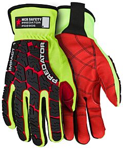 Mcr Safety Pd2906L Gloves, Predator, Textured Pu Coated Synthetic Leather Palm, Hi Vis 2-Way Spandex Back, Reinforced Thumb, Crotch, Slip On Cuff With Id Panel, Fourchettes, Ansi Cut Level A2, Abrasion 4, Puncture 2, Size Large