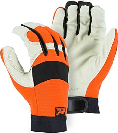 Majestic 2152Hv Mechanics Gloves With Pigskin Palm And High Vis Back, Size X-Large