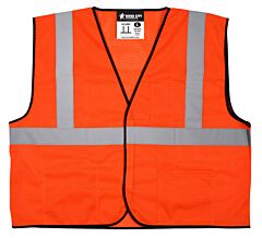 Mcr Safety Vcl2Mom Safety Vest, Class 2, Value, Mesh, 2" Silver Stripe, Adjustable Closure, 3 Pockets, Orange, Size Medium
