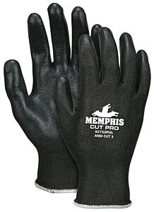 Mcr Safety 92733Pus Gloves, Cut Pro 13 Gauge Black Hppe/Synthetic Shell, Black Pu Palm/Fingers, Ansi Cut A3, Abrasion 4, Size Small