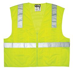 Mcr Safety Cl2Lcm Class 2, Poly Mesh Back/Solid Front, 2" Silver Stripe, Zipper, Orange
