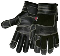 Mcr Safety 925Xxl Multitask, Black Split Deerskin Back, Black Grain Cow Palm, Patches, Cuff, Knuckle, And Fingertips, Fourchettes Sewn With Kevlar, Size 2X-Large
