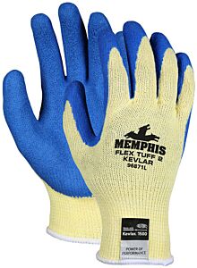 Mcr Safety 96871L Gloves, "Flextuff Ii Kevlar", 10 Gauge, Kevlar® Shell, Blue Latex Dip Palm And Fingertips, Size Large