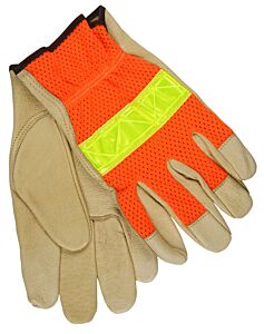 Mcr Safety 34111Xxl Pig Grain Palm Gloves Mesh Back 2X-Large Hi-Viz Orange