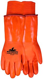 Mcr Safety 6714Ff Gloves Orange Pvc, Double Dipped, Foam And Polar Fleece Lined, 14", Internal Knit Wrist