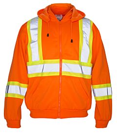 Sas Safety 692-1409 Hooded Sweatshirt, Class 2 Orange With 2" Reflective Contrasting Trim, Size Large
