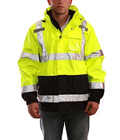 Tingley J24172.Sm Icon 3.1 Class 3 Jacket Shell, Elastic Cuffs, Hood In Collar, Black Fleece Liner With Zipper, Lime/Black, Size: Small