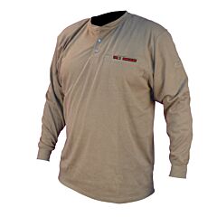 Radians Frs-002K-M Long Sleeve Henley Ar/Fr 6.5Oz Fr Shirt, Khaki, Size Medium, 1/Each