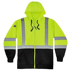 Ergodyne 21845 Glowear 8372 Type R Class 3 Blk Front Hooded Zip-Up Sweatshirt, Lime, X-Large, 1/Each