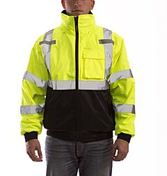 Tingley J26172.Lg Bomber 3.1 Class 3 Jacket, Elastic Waist And Cuffs, Roll-A-Way Hood In Collar, Removable Black Quilted Liner With Zipper, Lime/Black, Size: Large