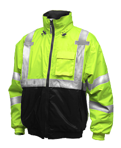 Tingley J26112.2X Bomber Ii Class 3 Jacket, Elastic Waist And Cuffs, Roll-A-Way Hood In Collar, Lime/Black, Size: 2X-Large