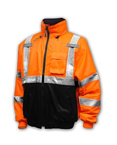 Tingley J26119.Sm Bomber Ii Class 3 Jacket, Elastic Waist And Cuffs, Roll-A-Way Hood In Collar, Orange/Black, Size: Small