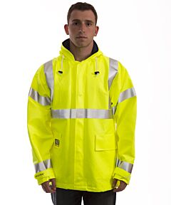 Tingley J44122.5X Eclipse Class 3 Arc Flash Fr Jacket, Attached Hood In Collar, Storm Fly Front With Zipper, Lime, Size: 5X-Large