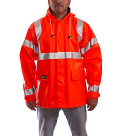 Tingley J44129.Md Eclipse Class 3 Arc Flash Fr Jacket, Attached Hood In Collar, Storm Fly Front With Zipper, Orange, Size: Medium