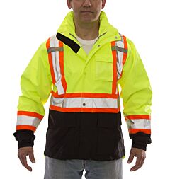 Tingley J24122.3X Icon Type R Class 3 Jacket, Elastic Cuffs, Hood In Collar, Attachment Points For Liners, Lime/Black, Size: 3X-Large