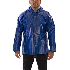 Tingley J22161.4X Iron Eagle Blue Rain Jacket, Storm Fly Front, Attached Hood, Size: 4X-Large