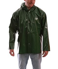 Tingley J22168.3X Iron Eagle Green Rain Jacket, Storm Fly Front, Attached Hood, Size: 3X-Large