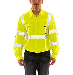 Tingley S76522.5X Job Sight Class 3 Long Sleeve, Button Down, Sawtooth Tape, Lime, Size: 5X-Large