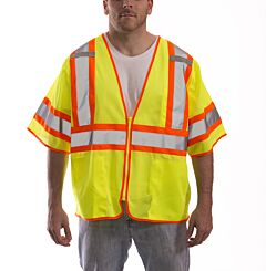 Tingley V70332.4X-5X Job Sight Class 3 Safety Vest, Mesh, 2-Tone Tape, Zipper, Lime, Size: 4X-5X
