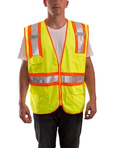 Tingley V73852.S-M Job Sight Class 2 Safety Vest, Solid/Mesh, H Pattern 2-Tone Tape, Zipper, Lime, Size: S-M