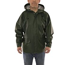 Tingley J33118.Xl Weather-Tuff Green Jacket, Storm Fly Front, Attached Hood, Size: X-Large