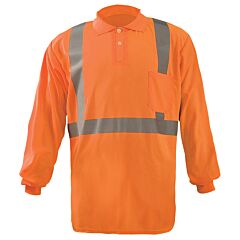 Occunomix Lux-Lspp2B-Oxl Class 2 Long Sleeve Wicking Birdseye Polo T-Shirt, Orange, Size X-Large