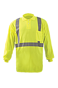 Occunomix Lux-Lspp2B-Ym Class 2 Long Sleeve Wicking Birdseye Polo T-Shirt, Yellow, Size Medium