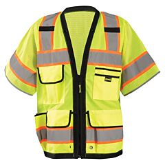 Occunomix Lux-Hds2T3-Y4X Class 3 Heavy Duty Two Tone Surveyor Vest, Solid And Mesh, Yellow, Size 4X-Large