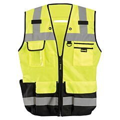 Occunomix Lux-Hdsbk-Ym Class 2 Heavy Duty Surveyor Vest, Solid And Mesh, Yellow, Size Medium