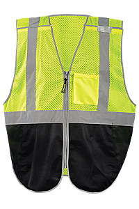 Occunomix Lux-Gcbbk-Yl Solid Black Bottom Break-Away Safety Vest, Mesh Top, Yellow, Size Large