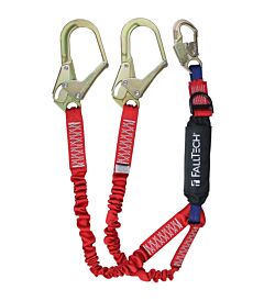 Falltech 8247Ely3D 6' Ironman Elastic Leg Shock Absorbing Lanyard 12' Ff Y-Leg Snap/Rebar Hooks With Srl D-Ring