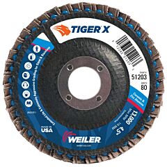 Weiler 51203 Tiger® X Flap Disc, 4-1/2 In Angled, 80 Grit, 7/8 In Arbor