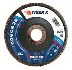 Weiler 51208 Tiger® X Flap Disc, 5 In Angled, 36 Grit, 7/8 In Arbor