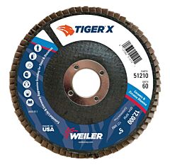 Weiler 51210 Tiger® X Flap Disc, 5 In Angled, 60 Grit, 7/8 In Arbor
