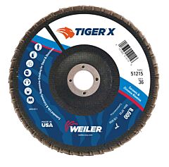 Weiler 51215 Tiger® X Flap Disc, 7 In Angled, 36 Grit, 7/8 In Arbor