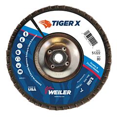 Weiler 51222 Tiger® X Flap Disc, 7 In Angled, 80 Grit, 5/8 In - 11 Arbor