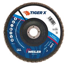 Weiler 51229 Tiger® X Flap Disc, 7 In Flat, 40 Grit, 7/8 In Arbor